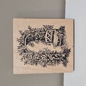 Vintage Rose Trellis Bench Rubber Stamp